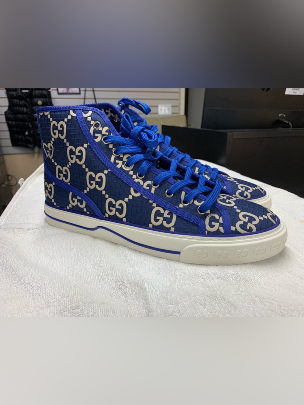 Gucci GG Tennis 1977 Blue High Top Sneakers Shoes